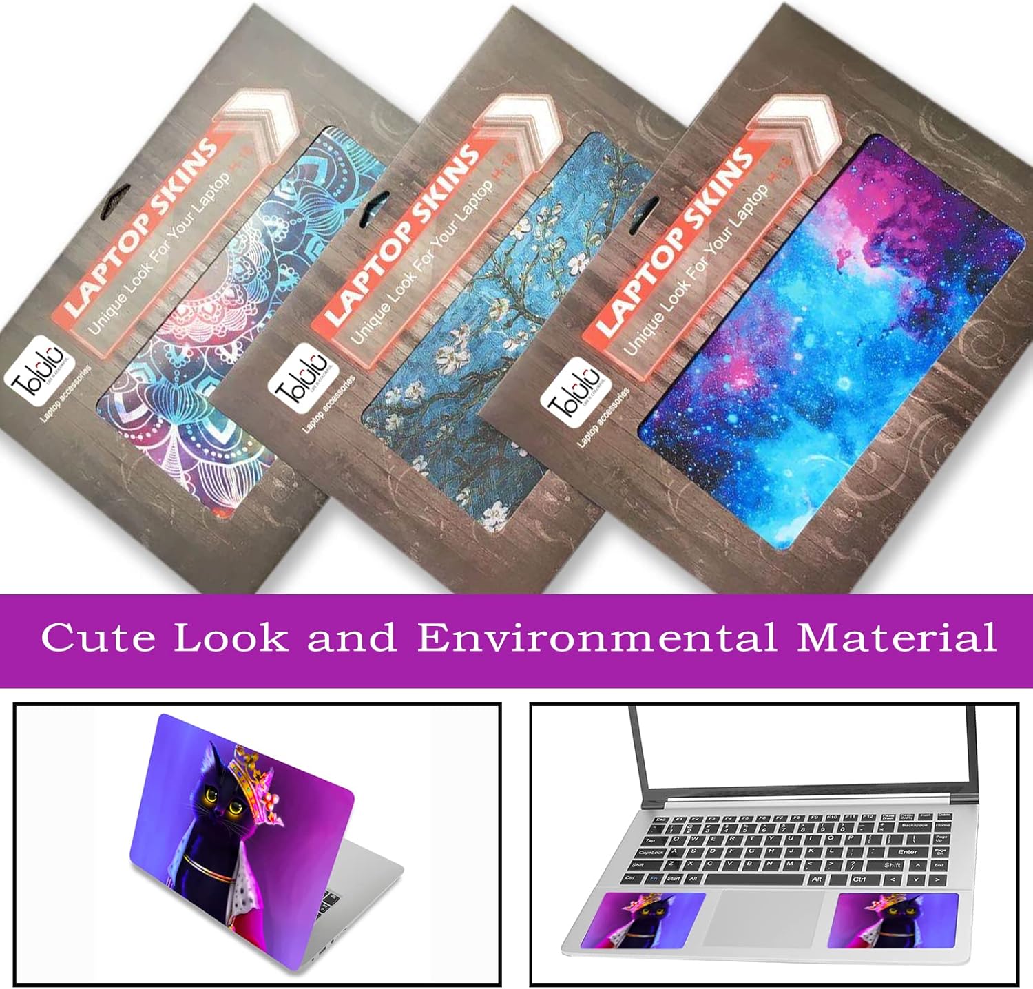 Laptop Skin Sticker Decal,12" 13" 13.3" 14" 15" 15.4" 15.6 inch Laptop Vinyl Skin Sticker Cover Art Protector Notebook PC (Free 2 Wrist Pad Included), Decorative Waterproof Removable,Cat Princess : Electronics