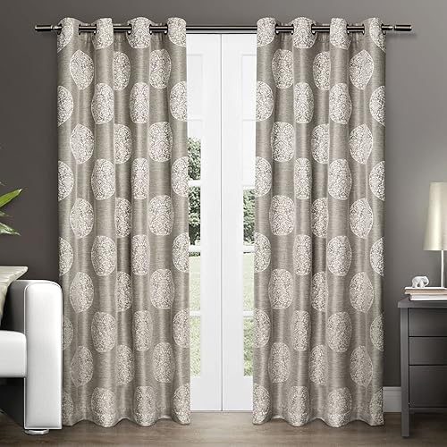 Exclusive Home Curtains - Exclusive Home Akola Medallion Jacquard de lino - Par de paneles de cortinas con arandelas para ventanas.