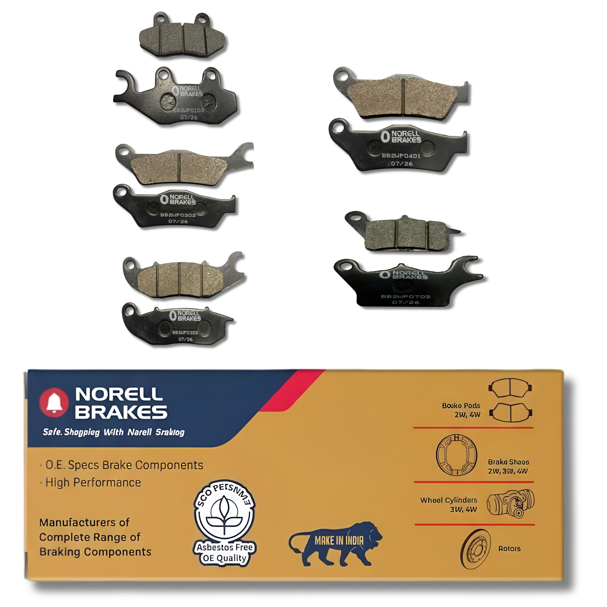 norell front brake pad combo pack (05 sets) | compatible with tvs apache & karizma nm (01 set) | shine om (01 set) | shine nm (01 set) | bajaj pulsar (01 set) | suzuki access (01 set)