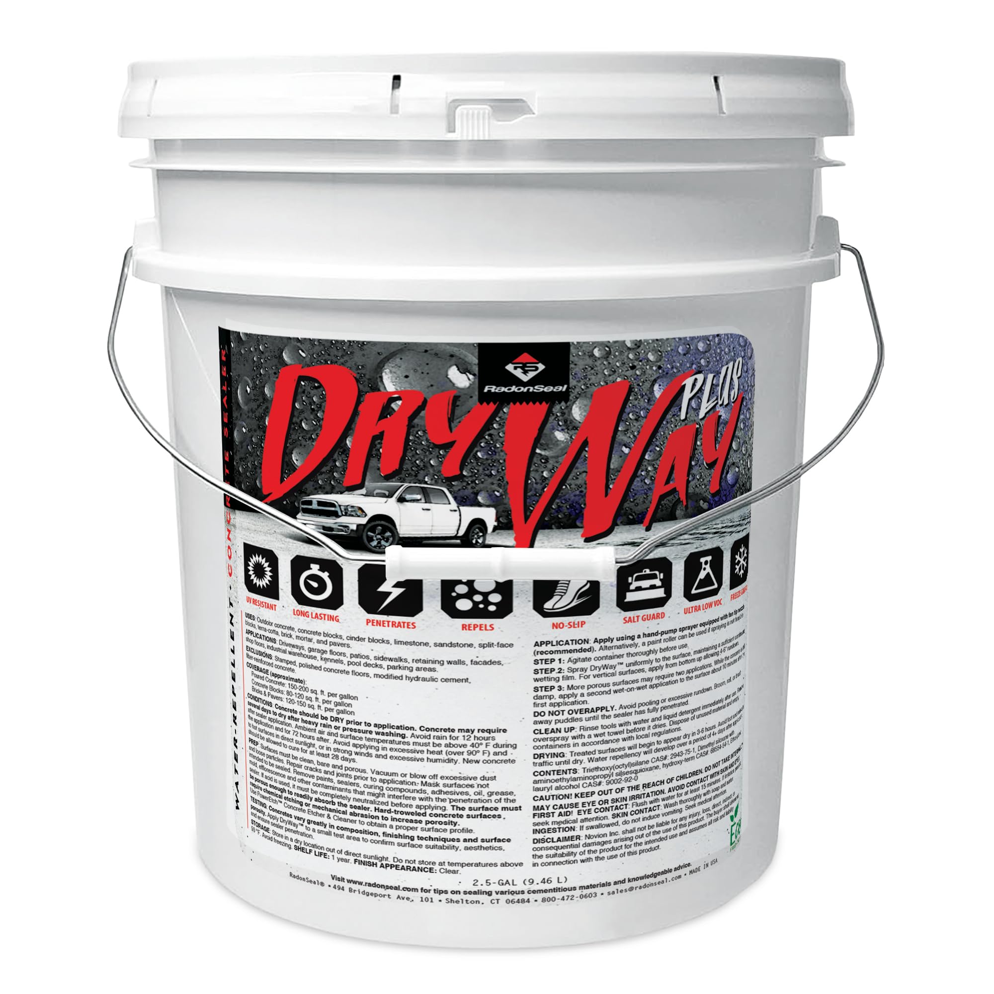 DryWay Plus - US DOT Approved Water-Repellent Concrete Sealer. Penetrating Water-Based Sealer for Concrete Driveways, Patios, Sidewalks, & Pool Decks. No Gloss. Salt, Freeze/Thaw Protection (5-Gal)