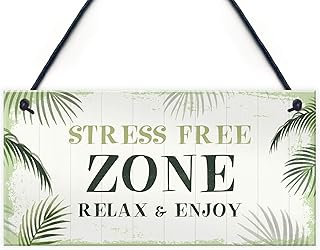 RED OCEAN Shabby Chic Stress Free Zone Sign Hot Tub Plaque Garden Shed Summer House Sign