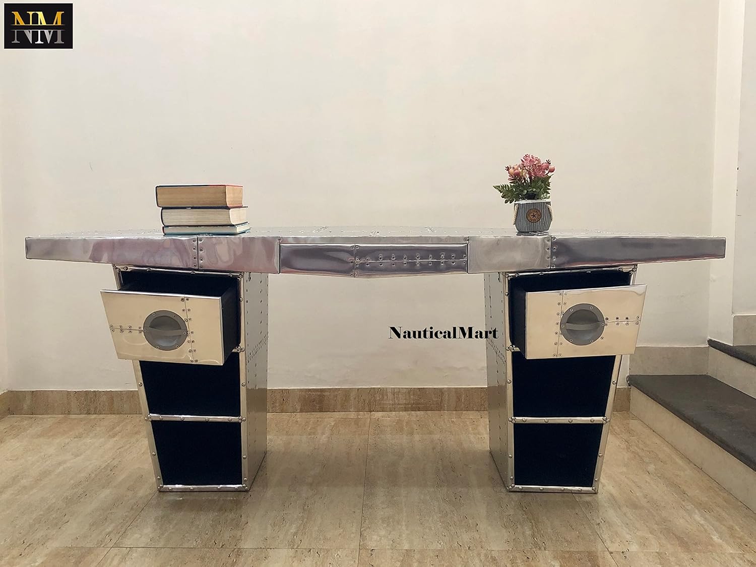 NauticalMart Aviator Wing Desk Wing Shaped Aluminium Desk Home Office Decor Furniture (60 Inches)