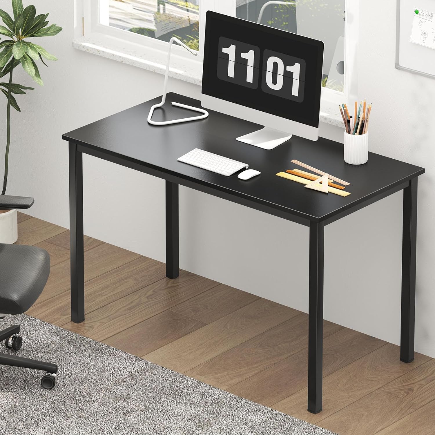 Need Small Computer Desk Writing Desk 39 3/8'' L Study Desk for Small Space Gaming Desk Sturdy and Heavy Duty Home Office Desk for Dormitory/Meeting Room AC3CB(100 * 60) Beside Table,Black/Black