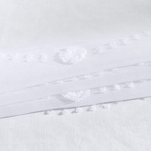 Miniatura 7 de KOUFALL Cortinas traslúcidas blancas de 108 pulgadas de largo para sala de estar, 2 paneles de cortinas bohemias filtrantes de luz con pompones