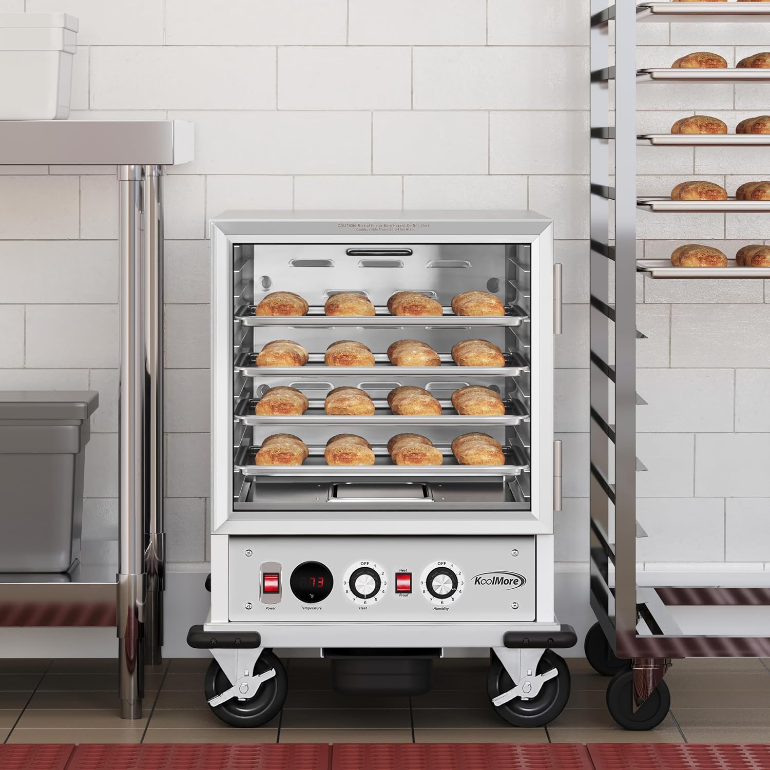 KoolMore 33 in. Commercial Non-Insulated Half Size Heated Holding/Proofing Cabinet with Glass Door and 12-Pan Capacity in Silver, UL and NSF Listed (KM-CHP12-SNGL)