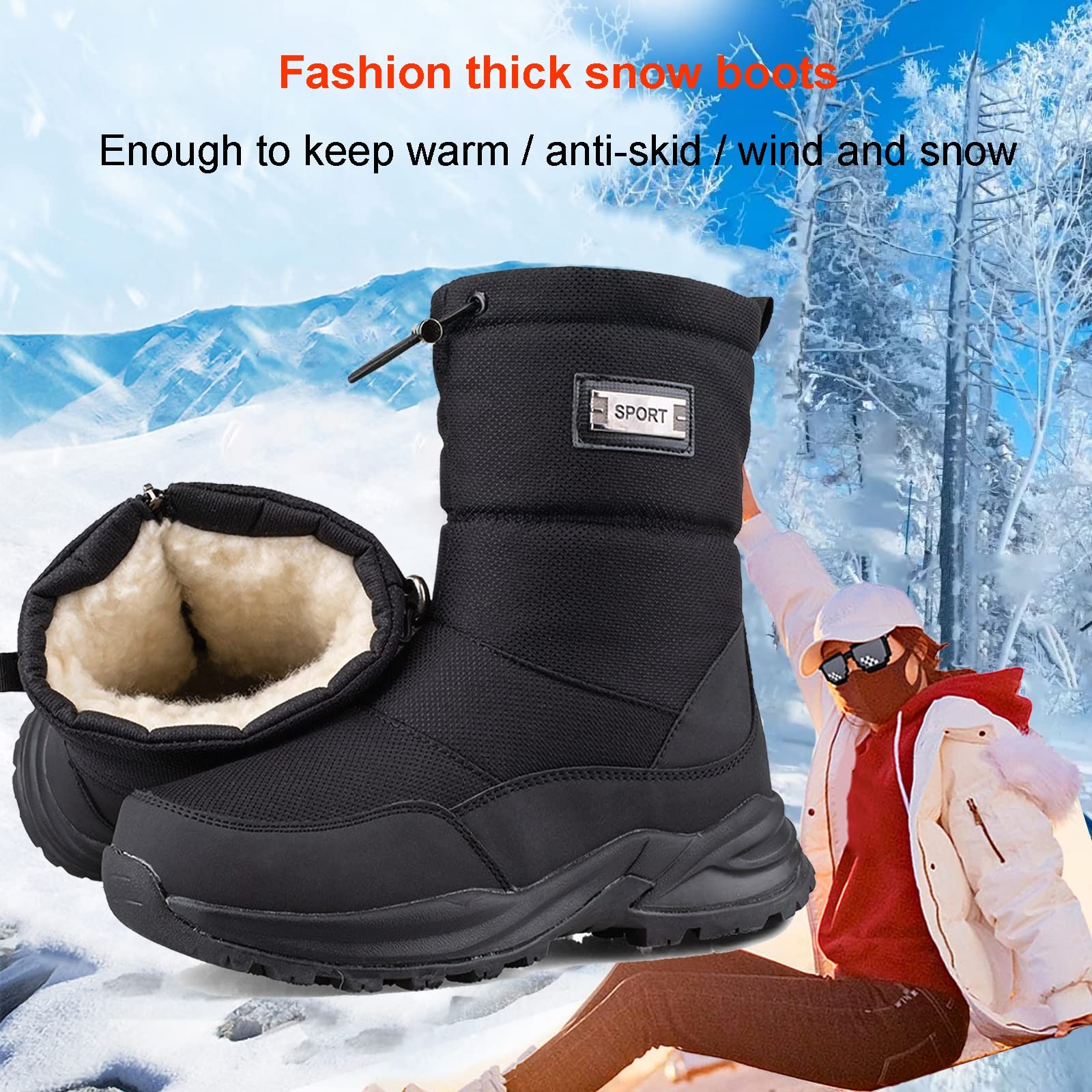 Bottes de Neige pour Hommes Chaussures d'hiver Hommes Femmes Bottes d'hiver imperméables Chaussons doublés Chauds Chaussures de randonnée Chaussures de Trekking antidérapantes Bottes