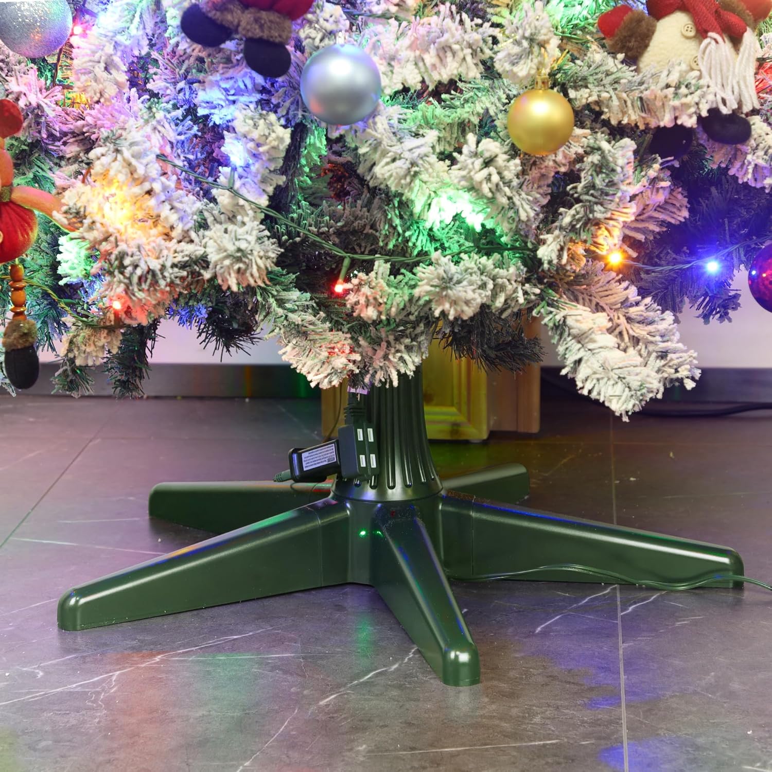 Blissun 360 Degree Rotating Adjustable Christmas Tree Stand with Remote Control, Suitable for Up to 7.5 Feet Artificial Christmas Trees, Dark Green