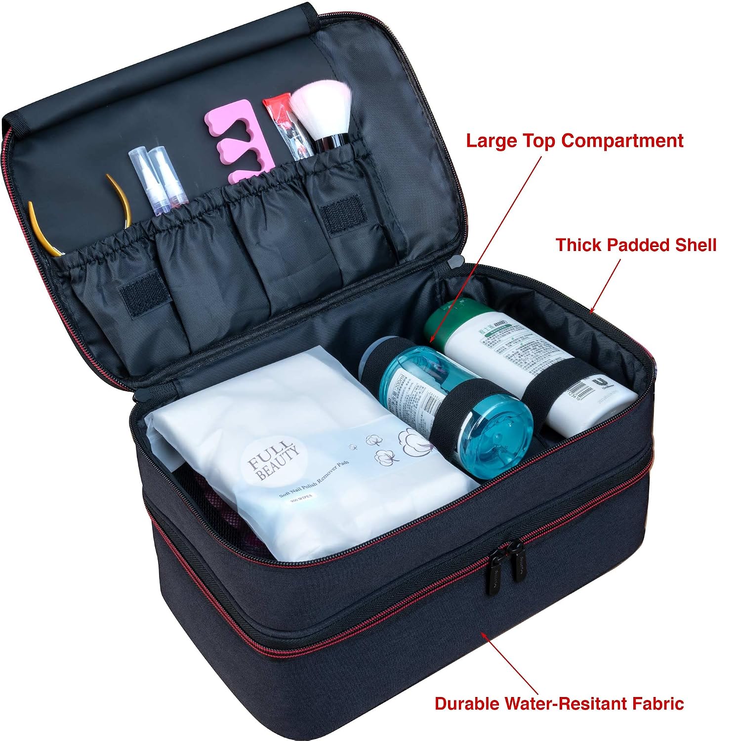 ButterFox Nail Polish Carrying Case Bag Storage Organizer, Fits 60-70 Nail Polish Bottles, Pockets for Manicure Accessories (Black)