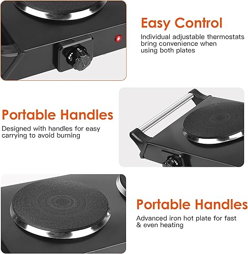 Miniatura 6 de Moclever Placa de cocción eléctrica portátil para encimera, quemador individual con 5 ajustes de temperatura y asas que se mantienen frescas, estufa