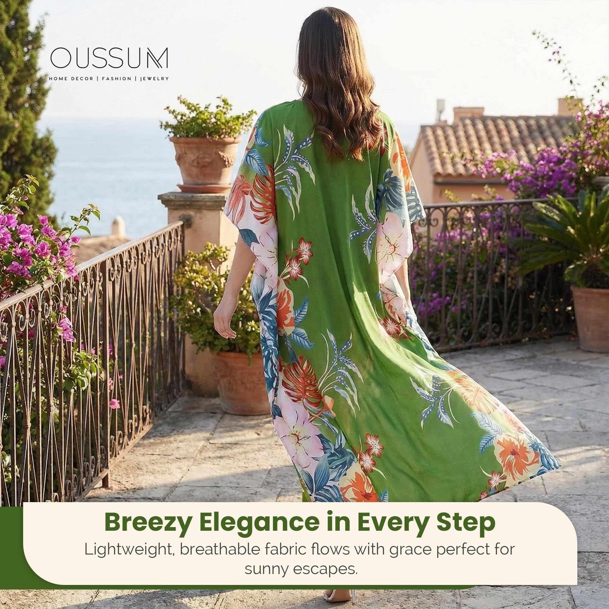 Oussum Gypsie BLU - Vestido Largo caftán de poliéster para Mujer, Talla Grande, Vestido Casual para Fiesta en la Playa