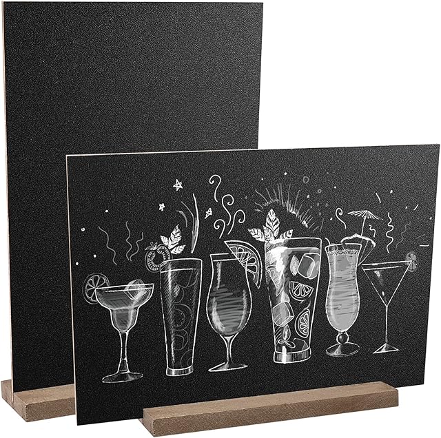 JJQHYC 2 Pcs Chalk Board with Wooden Stand Card Holder Little Blackboard Buffet Food Signs Place Card Wedding Table Decoration Chalk Board Menu Labels