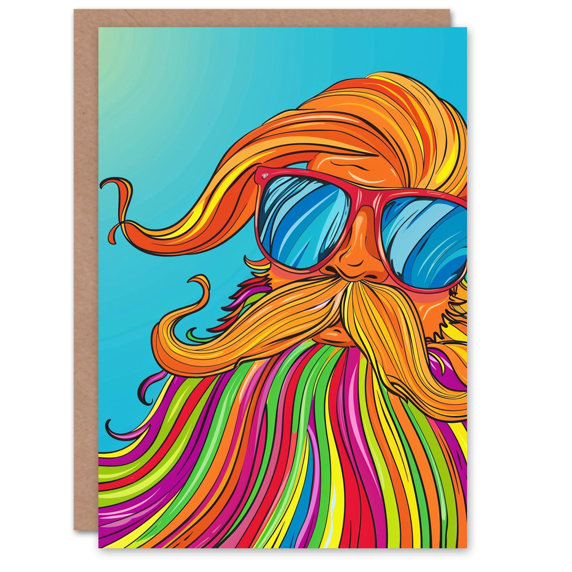 Artery8 Colourful Beard Hippie With Sunglasses Pop Art Blank For Him Or Her Art Birthday Card