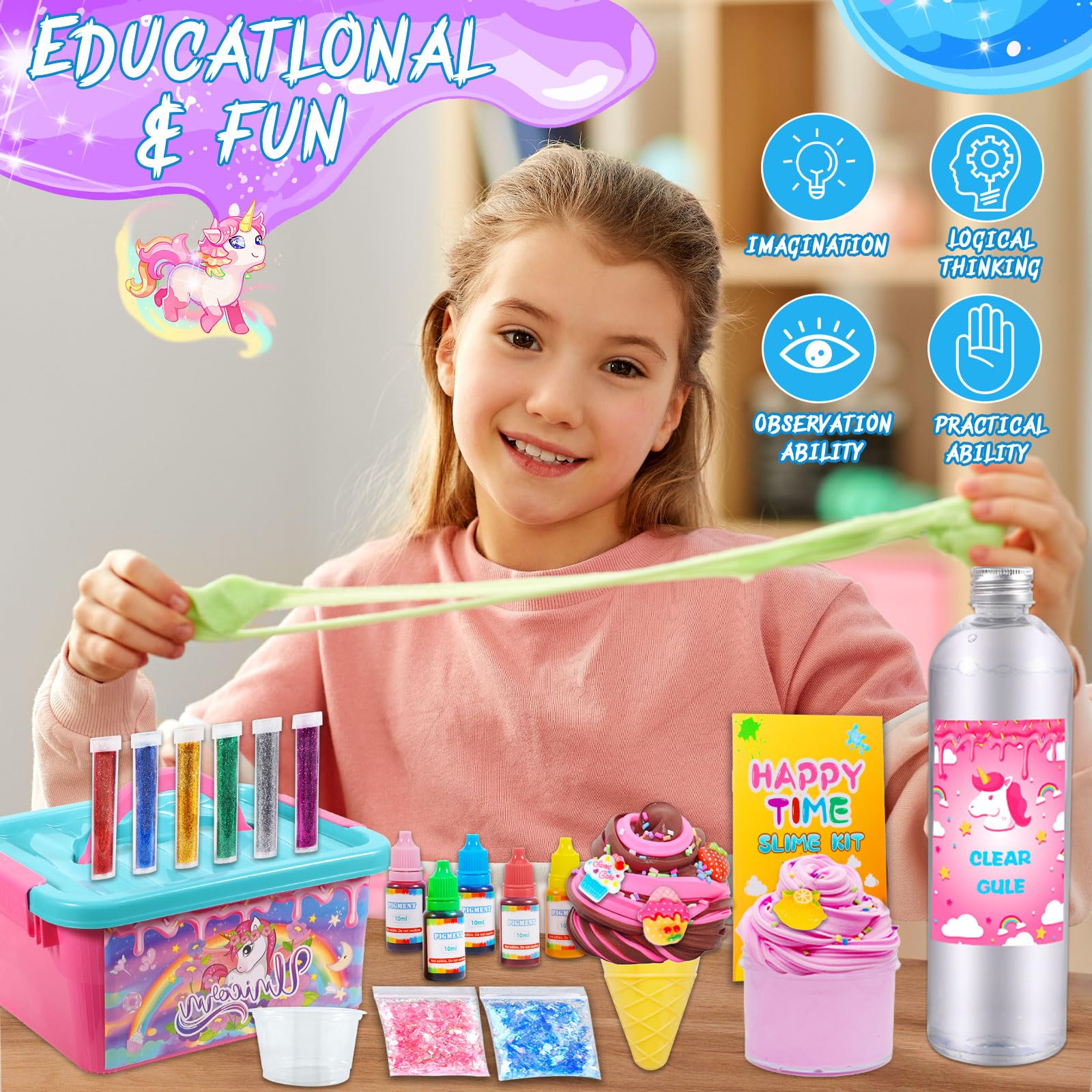 Kit Slime Fluffy per Ragazze - Unicorn Slime Kit Completo per Fare Slime di Gelato, Fluffy, di Burro, Nuvola e Schiuma. Regalo per Bambina DIY, Fai da Te Fluffy Slime
