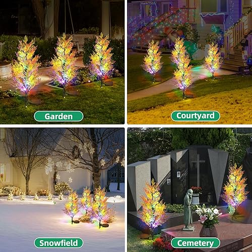 Miniatura 2 de withthesun Luces solares de jardín al aire libre, paquete de 2 luces solares de flores con 36 hojas de ciprés realistas, encendido y apagado