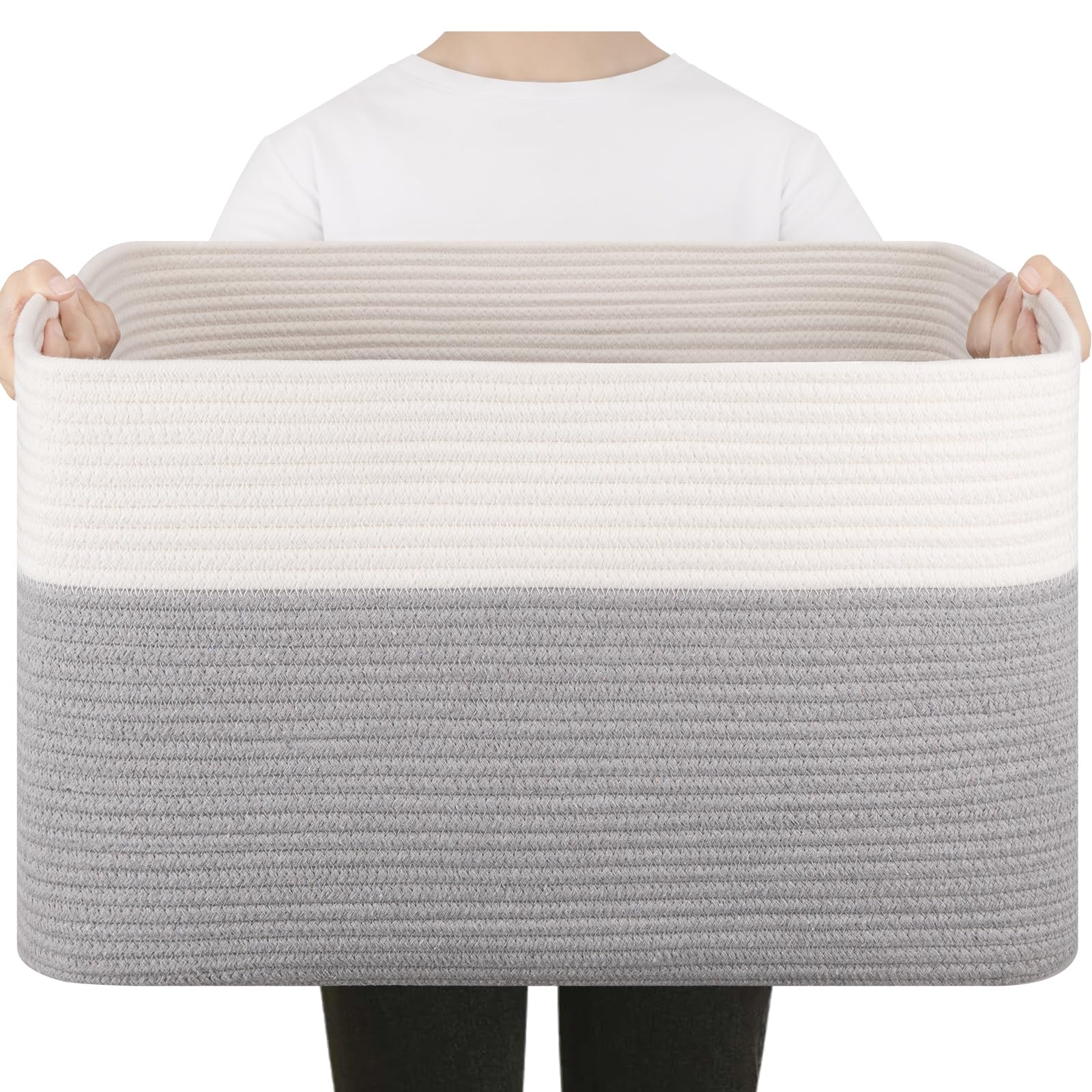 SIXDOVE Extra Large Laundry Basket, Cotton Rope Woven Blanket Basket for Living Room Storage, Nursery Basket for Toys in Baby Room, 21.7''×17''×12'',