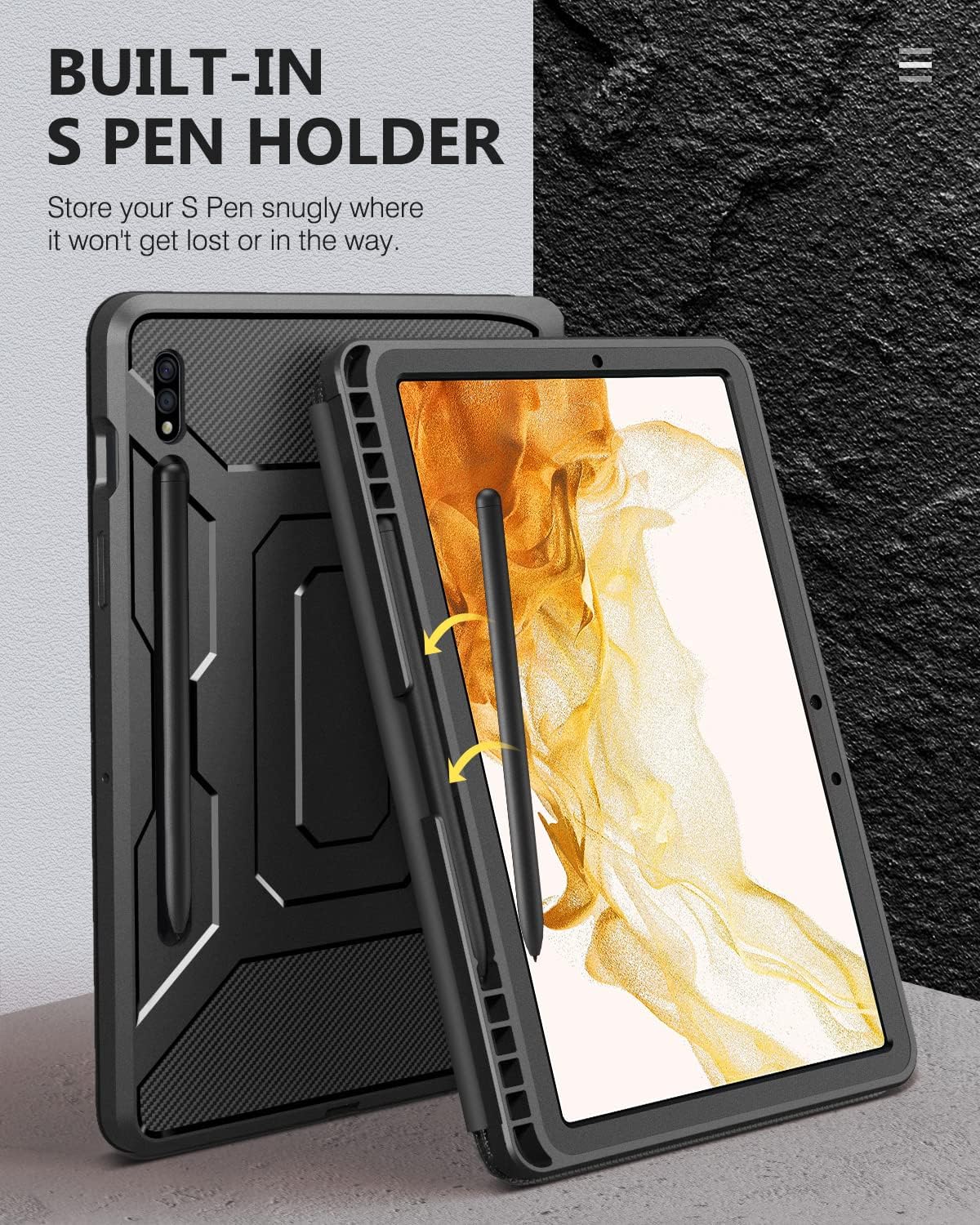 MoKo Case for Samsung Galaxy Tab S8 11.0" 2022 (SM-X700/SM-X706) / Tab S7 11" 2020 with S-Pen Holder, [Built-in Screen Protector] Shockproof Trifold Stand Case with Auto-Wake, Black