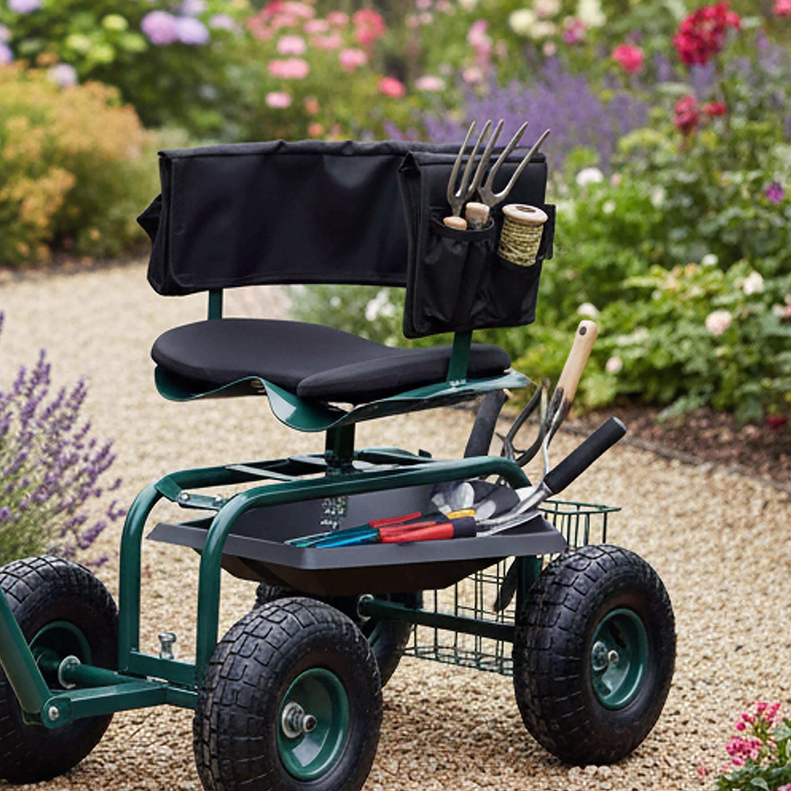 Relaxdays Sedile da Giardino Mobile, Regolabile, Portata 150 kg, vano portaoggetti, Cuscino