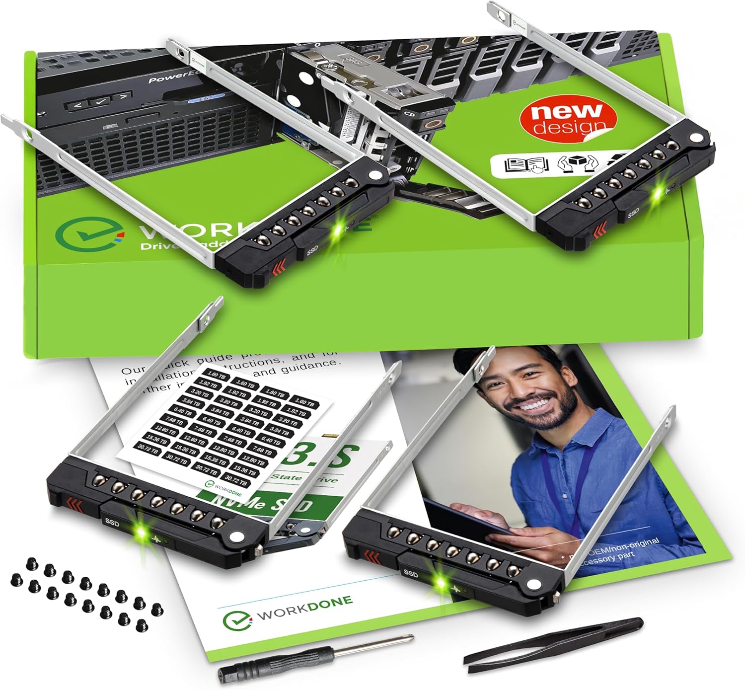 WORKDONE 4-Pack - E3.S Drive Caddy - Compatible for Dell PowerEdge Servers with E3.S Bay 17th-16th Gen R470 R570 R670 R770 R6725 R7725 R6715 R7715 R860 R760xa - NV2RX NVMe SSD Tray with Front Labels