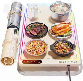 Gaiatop Warming Mat for Food with Trivet & Light, Plateful Food Warming Mats for Countertop, 6 Temp Level, 6 Timer Settings, Full-Surface Fast Heating, Portable Silicone Food Warmer for Parties Buffet