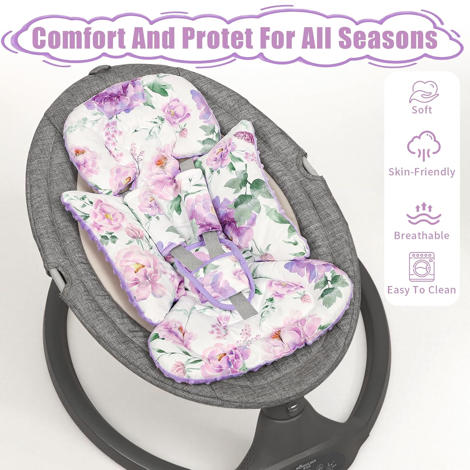 Infant Car Seat Insert, Soft Baby Car Seat Head & Body Support for Girl Boy, Ultra Soft Breathable Baby Crib Sheets Neutral 52'' X 28'' inch Boho Crib Sheet, Purple Floral