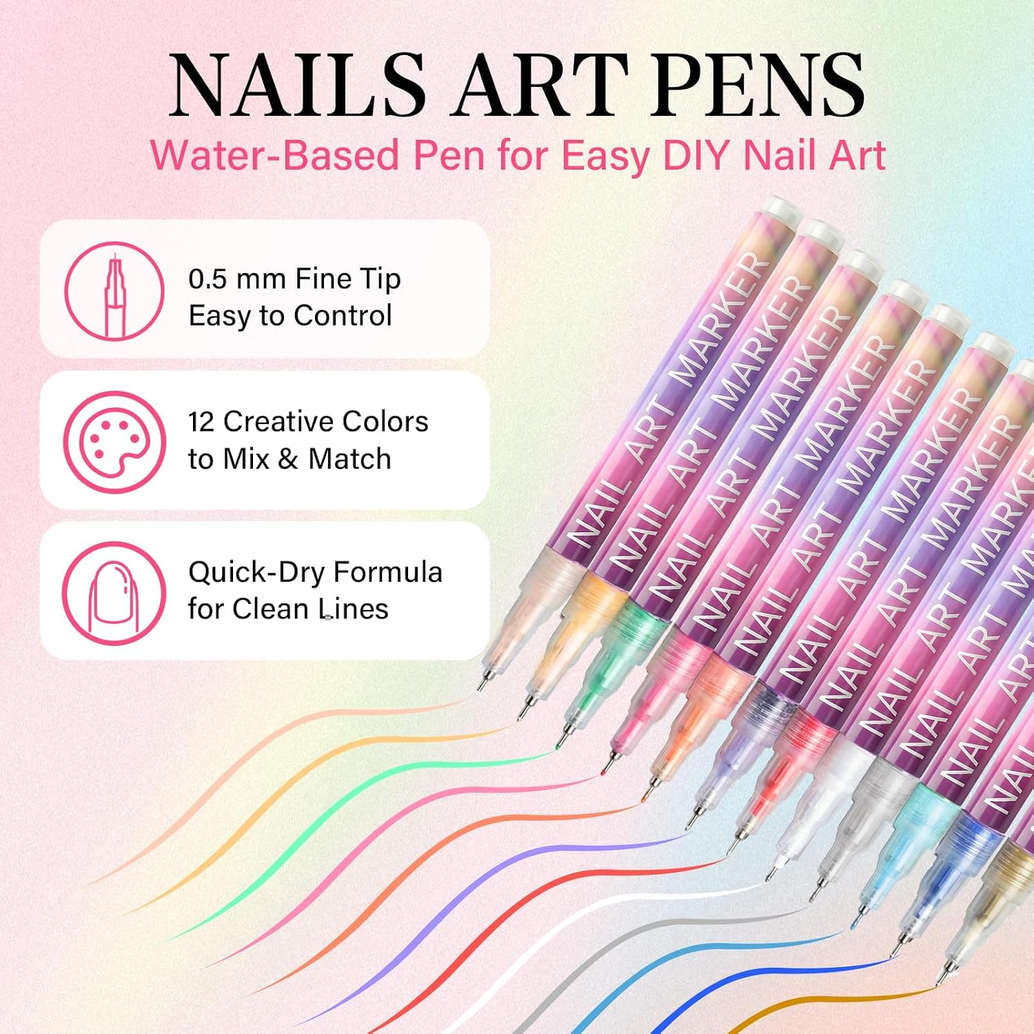 12 Colors Nail Art Pens Set, 2025 Upgrade Nail Art Markers, 0.5mm Fine Tip DIY Quick Dry Graffiti Dotting & Liner Pens for Gel Nails, 3D Nail Polish Pens for Painting, Nail Art Drawing Tool (1 Set)