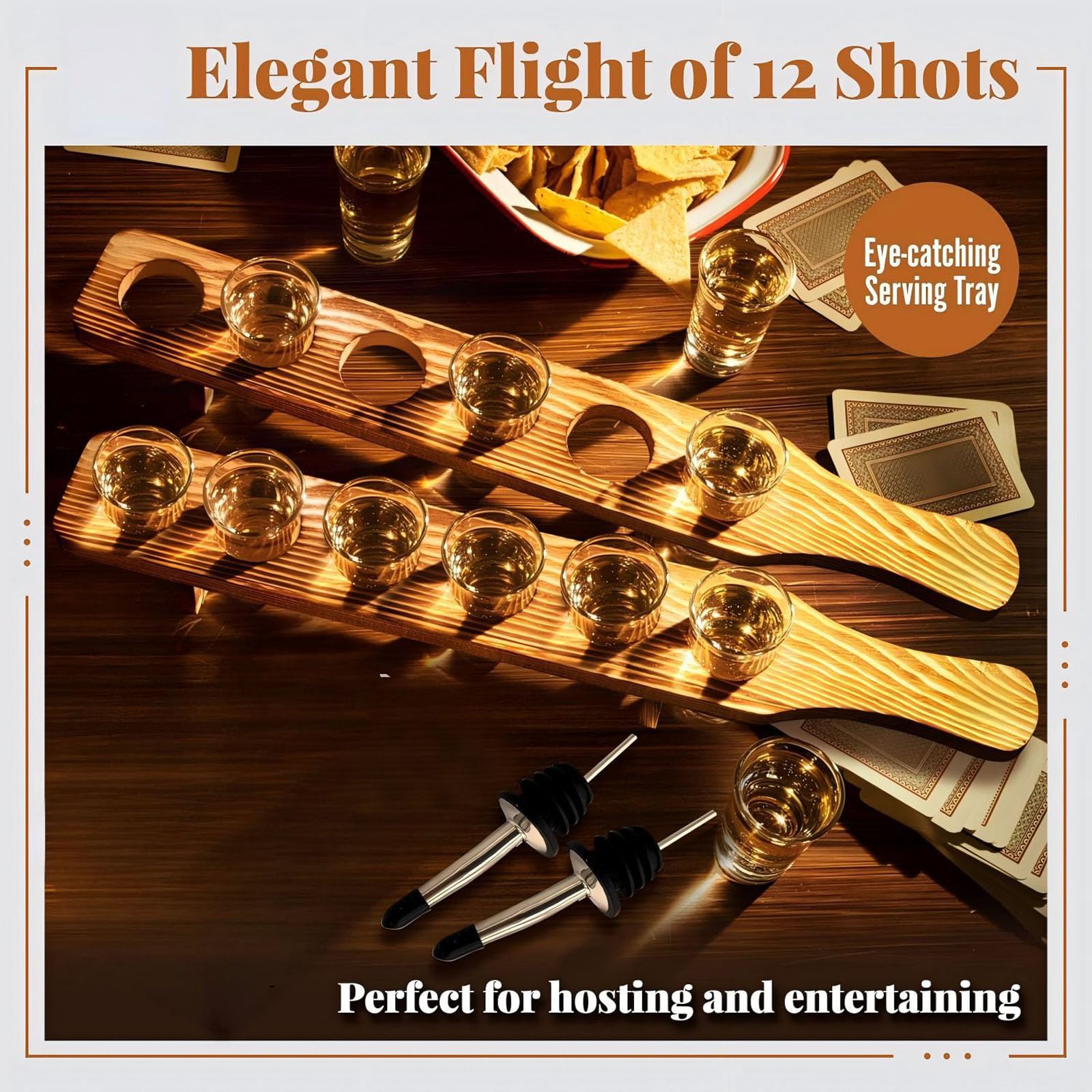 Tasses à Liqueur en Verre épais de qualité supérieure et Plateau de Service en Bois, Collection complète d ' Accessoires pour Boire, gobelets à Liqueur en Verre trempé 12 pièces
