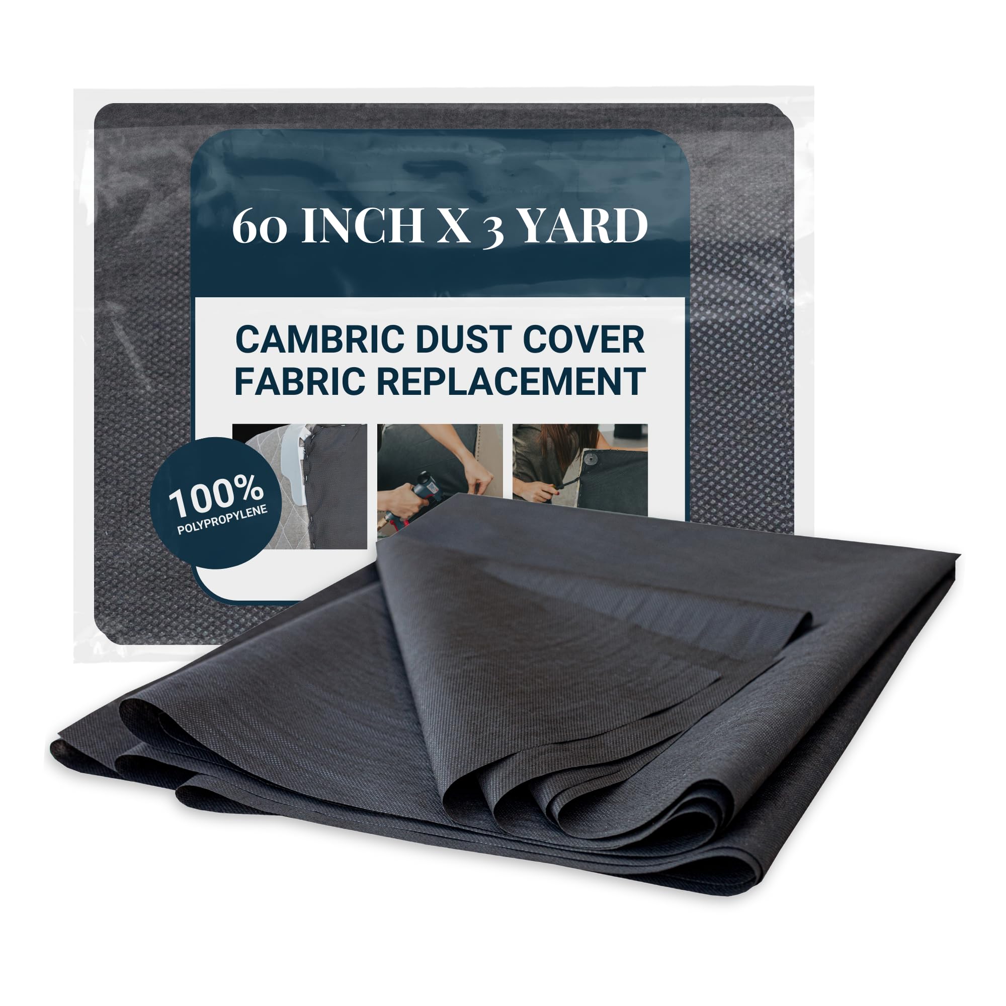House2Home 60 Inch x 3 Yard Upholstery Black Cambric Dust Cover Fabric Replacement for Sofas, Chairs, Full and Queen Box Spring Foundations, Conceals Frame and Staples Inside Furniture