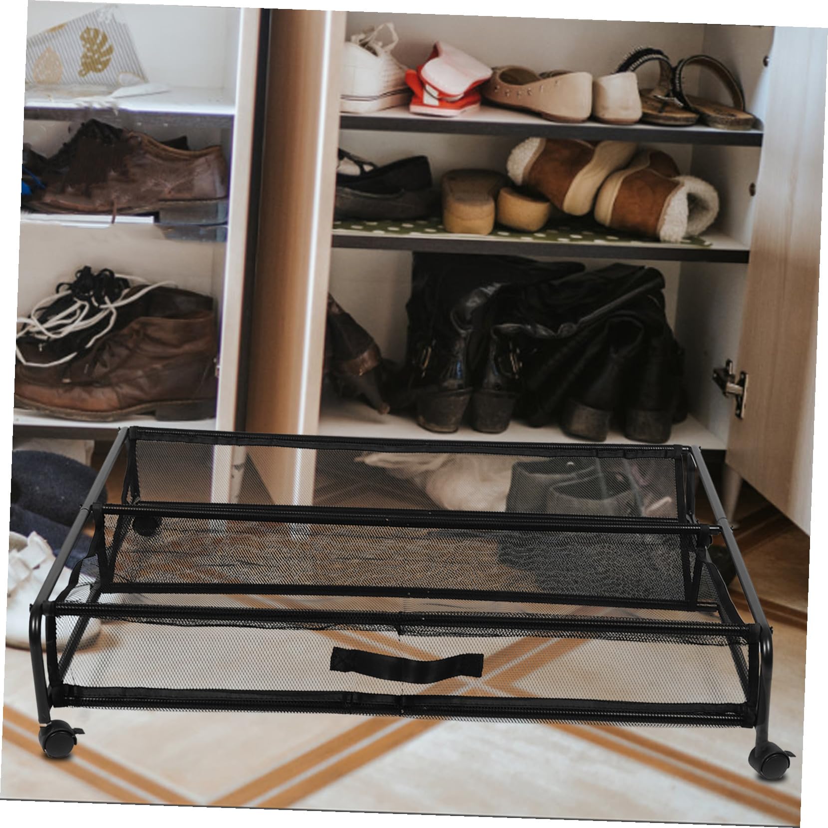 Scarpiera su Ruote Contenitore Portaoggetti Sottoletto Organizer per Scarpe in Rete Carrello Portaoggetti Salvaspazio per Piccole Camere da Letto