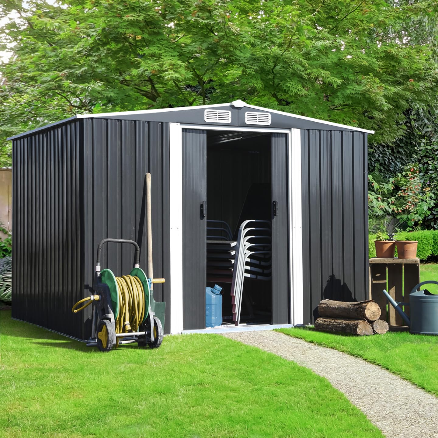 IDMarket - Abri de Jardin 5,3 m² Gris en Acier galvanisé avec Base