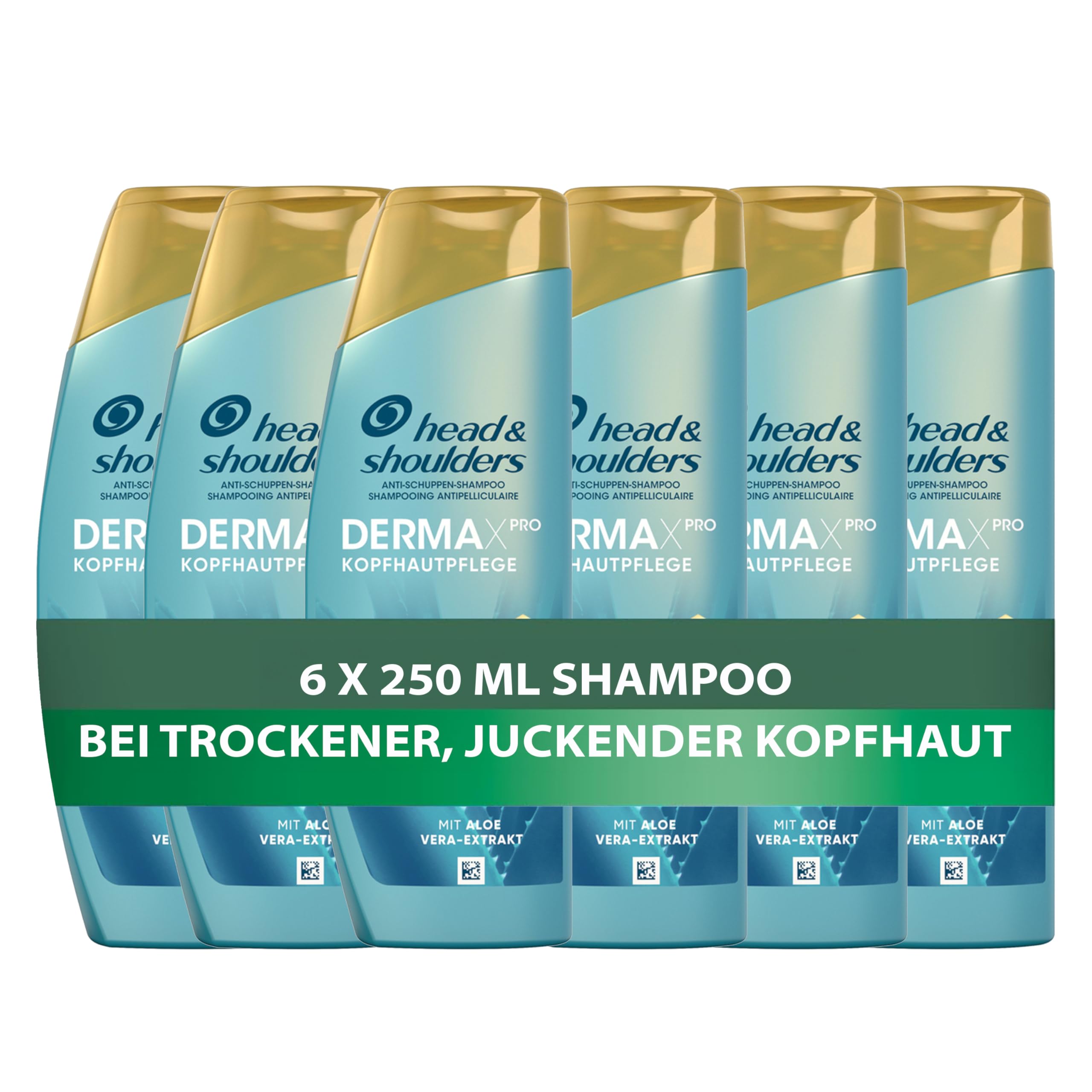 Head & Shoulders DermaXPro Beruhigende Pflege Anti-Schuppen-Shampoo 6x250ml mit Aloe Vera-Extrakt und Ceramide-Komplex. Hilft, Trockene, Juckende Kopfhaut zu Beruhigen und die Hautbarriere zu Stärken