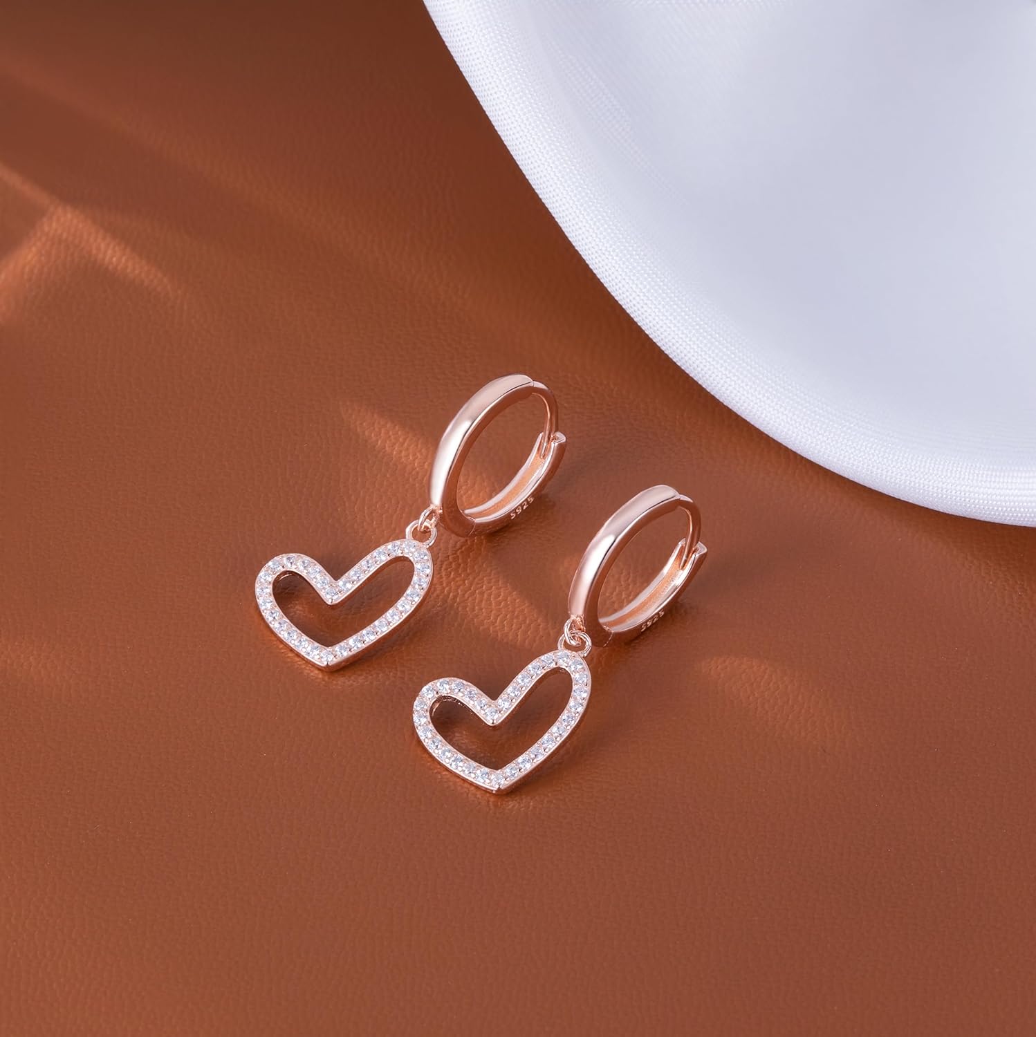 Reffeer Solid 925 Sterling Silver Love Heart Hoop Earrings Drops for Women Teens CZ Heart Hoop Earrings Huggie - Image 5