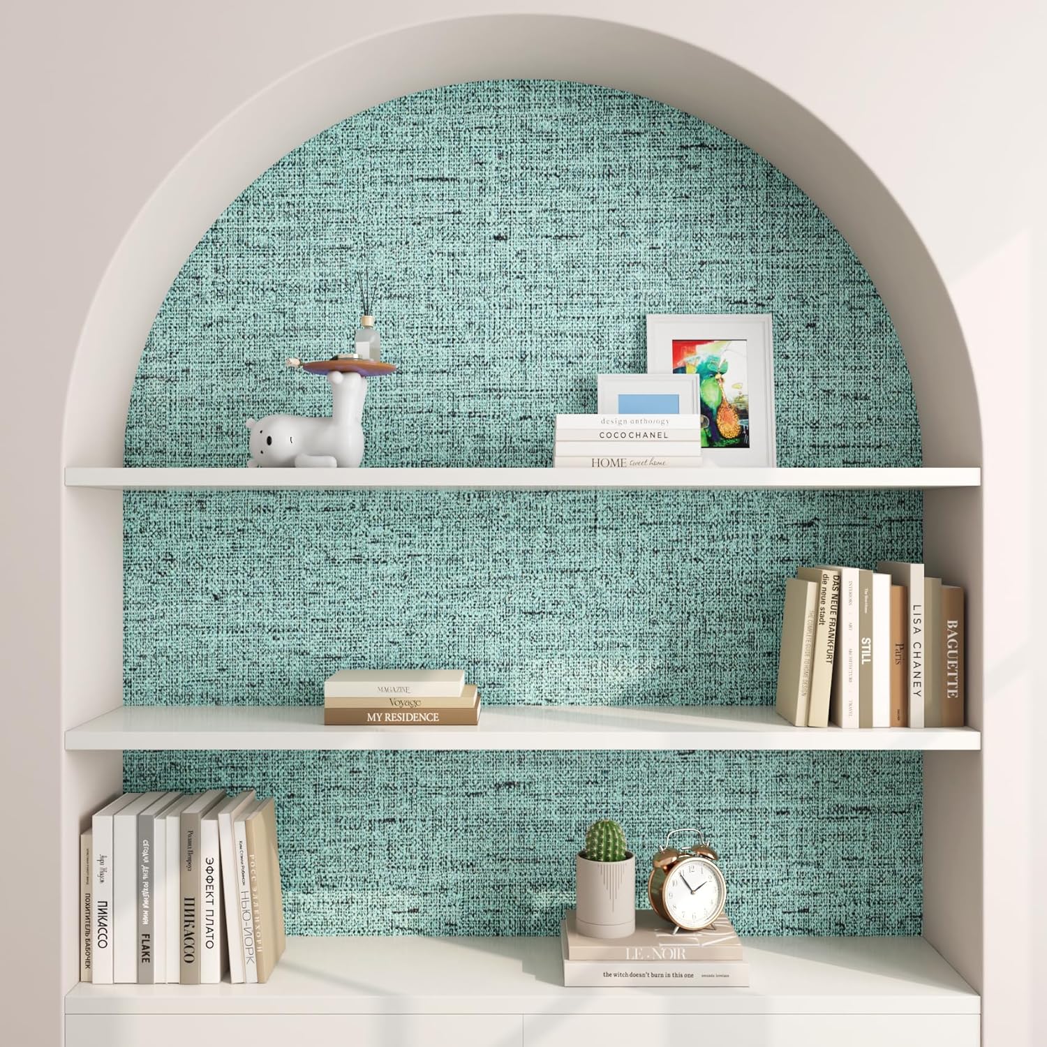 FunStick 24"x200" Grasscloth Teal Blue Green Peel and Stick Wallpaper Textured Linen Grass Cloth Wallpaper Rolls for Bedroom Living Room Walls Removable Contact Paper Peel and Stick Vinyl Wallpapers