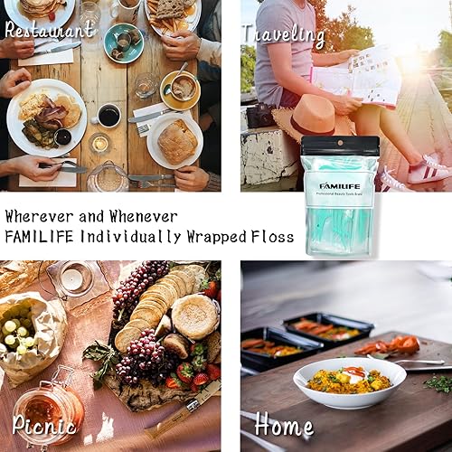 Miniatura 5 de FAMILIFE Púas de hilo dental envueltas individualmente, 100 púas de hilo dental de menta, palillos de dientes con embalaje individual portátil,