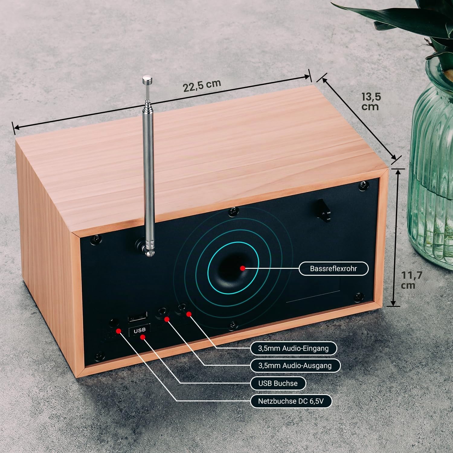 August MB420 Radio DAB/DAB+/FM, Radiosveglia Bluetooth, Subwoofer 5W, USB/Aux - Quercia