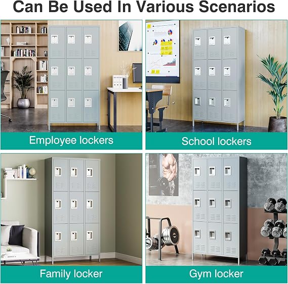 SISESOL Metal Lockers for Employees - 9 Door Steel Large School Office Home Gym Garage Locker Cabinet