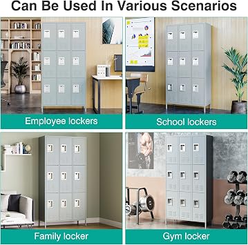 SISESOL Metal Lockers for Employees - 9 Door Steel Large School Office Home Gym Garage Locker Cabinet