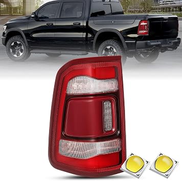JSBOYAT LED Tail Light Assembly Compatible with 2019-2024 Dodge Ram 1500 Without Blind Spot Model, Rear Brake Light Red Lens Tail Lamps Left Driver Side 55112991AD CH2800217