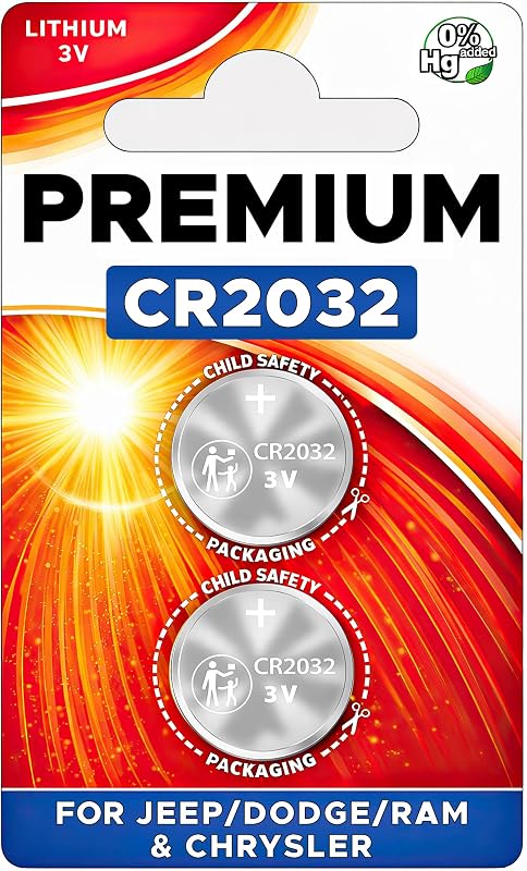 Bateria CR2032 SHI para Controle de Chave Jeep Dodge Ram Chrysler Fiat Mopar – 1 unidade