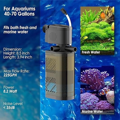 Miniatura 6 de Filtro sumergible para acuario de 3 etapas para pecera, filtro de tortuga con aireación y salida de agua doble, bomba de filtro de tanque de tortuga