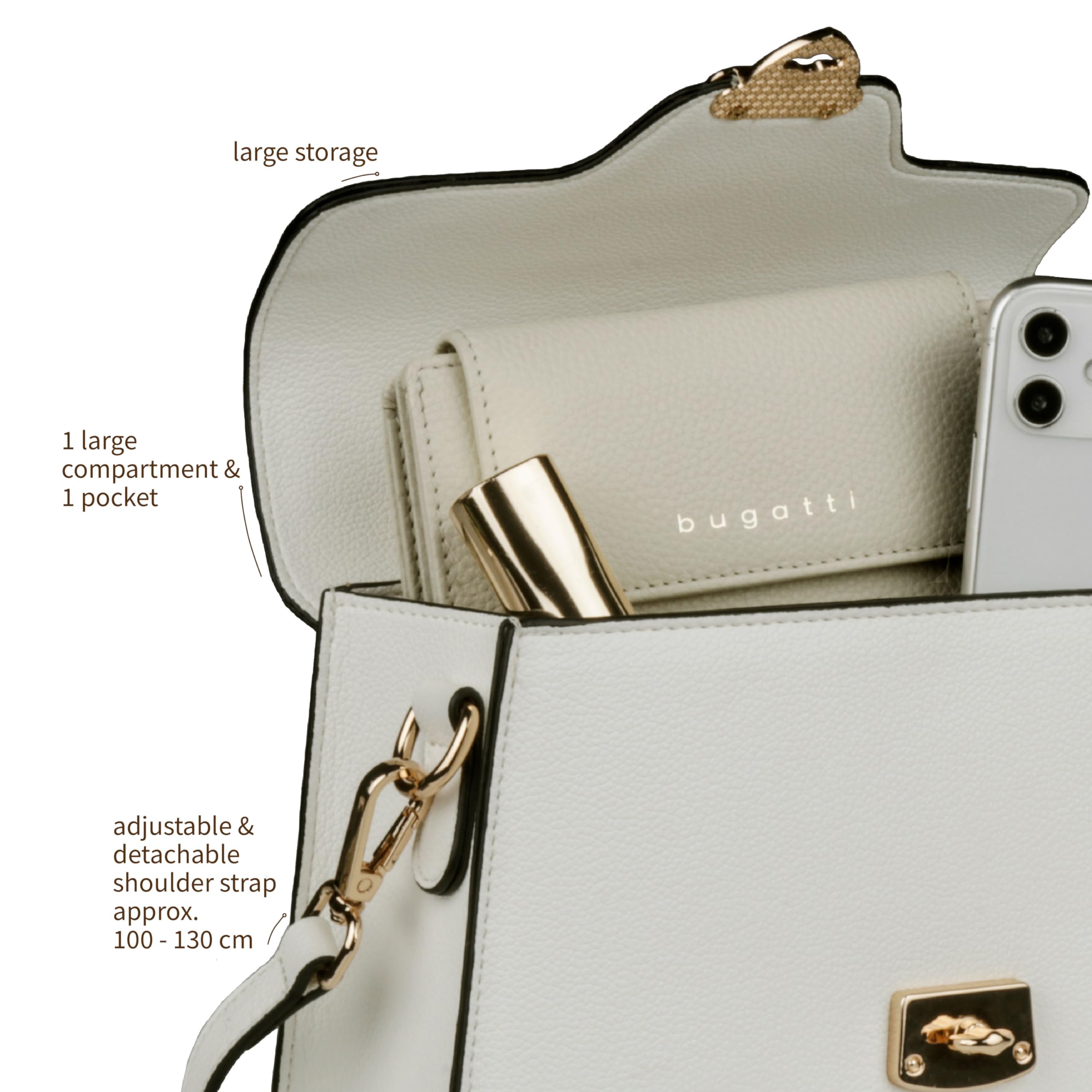 bugatti Mare 3.0 – Pequeño bolso elegante para mujer, bolso bandolera de imitación de cuero