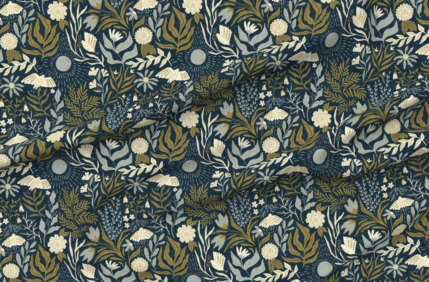 Spoonflower Fabric - Flowers Floral Birds Botanical Boho Green Teal Cream Blue Printed on Petal Signature Cotton Fabric Fat Quarter - Sewing Quilting Apparel Crafts Decor