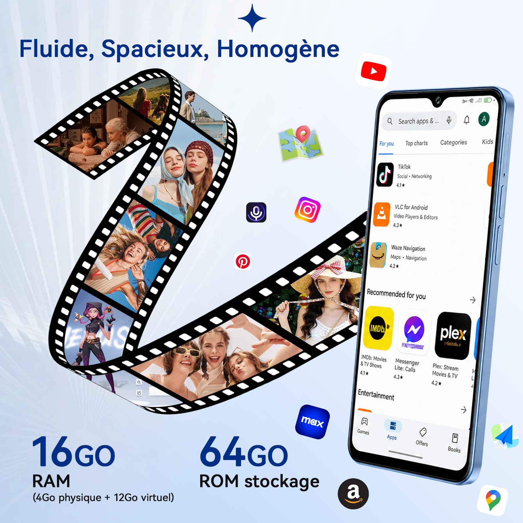 Blackview Wave 7C Smartphone Pas Cher Android 16 (2026), 16Go+64Go, Orange