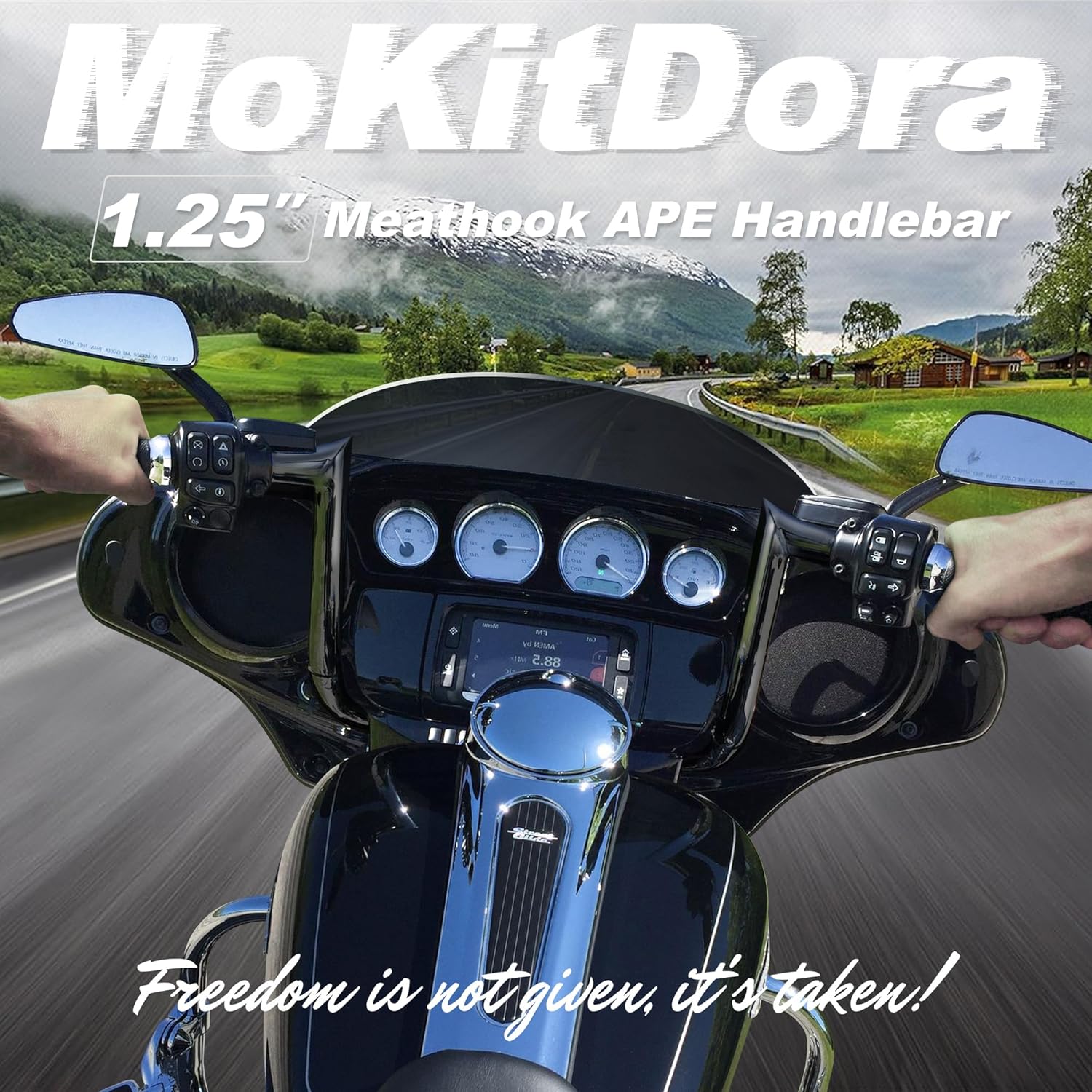 MoKitDora Street Electra Glide Ape Hanger 12" Rise 1-1/4" Fat 1" Clamp Monkey Bagger Meathook Bars for 1986-2023 Harley FLHT & FLHX Ultra Limited Tri-Glide, Black