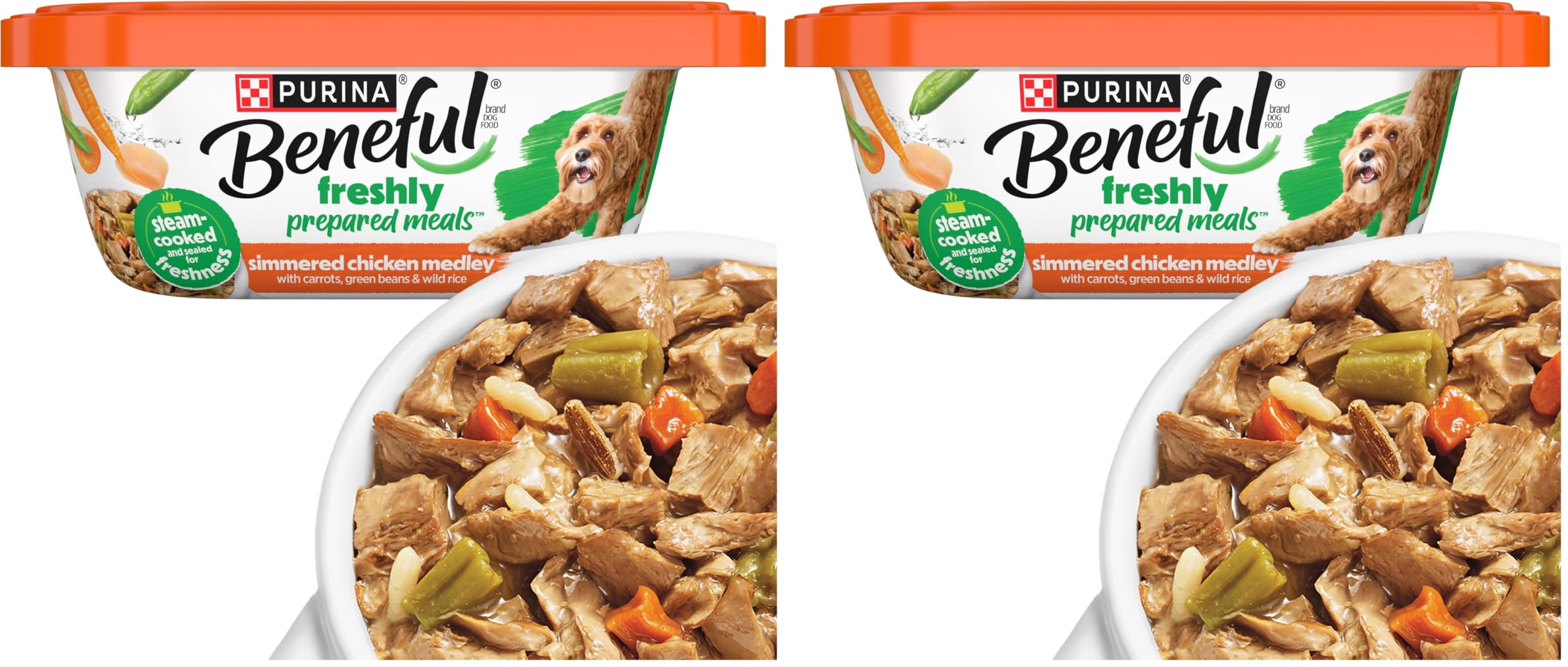 Beneful Purina Gravy Wet Dog Food, Prepared Meals Simmered Chicken Medley - (8) 10 oz. Tubs (Pack of 2)