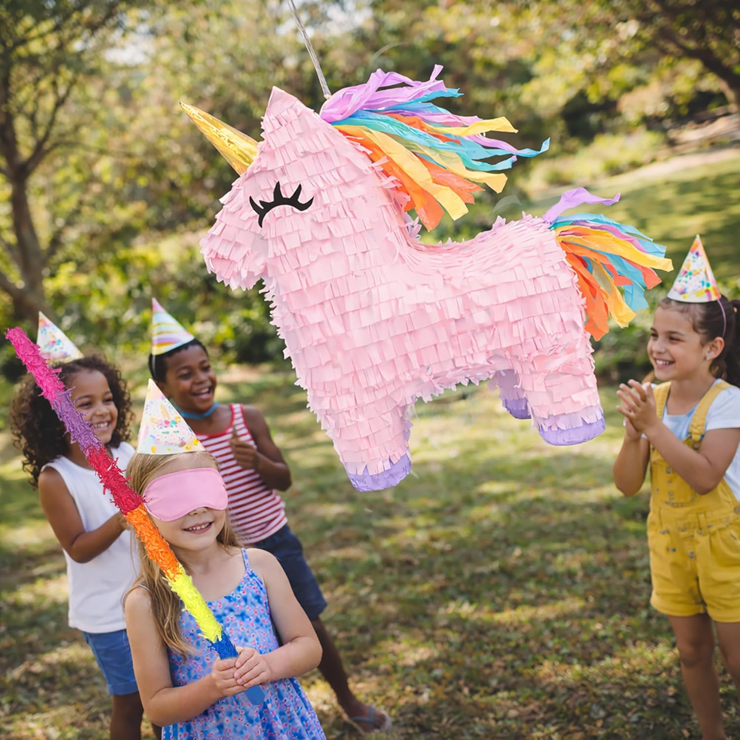 GIFTEXPRESS 16" Pink Unicorn Pinata with 33 Inch Pinata Stick & Blinfold - Mexican Theme Party Decoration for Birthdays, Fiestas & Cinco de Mayo, Kids Party Favors, Easy Fill & Hang Loop