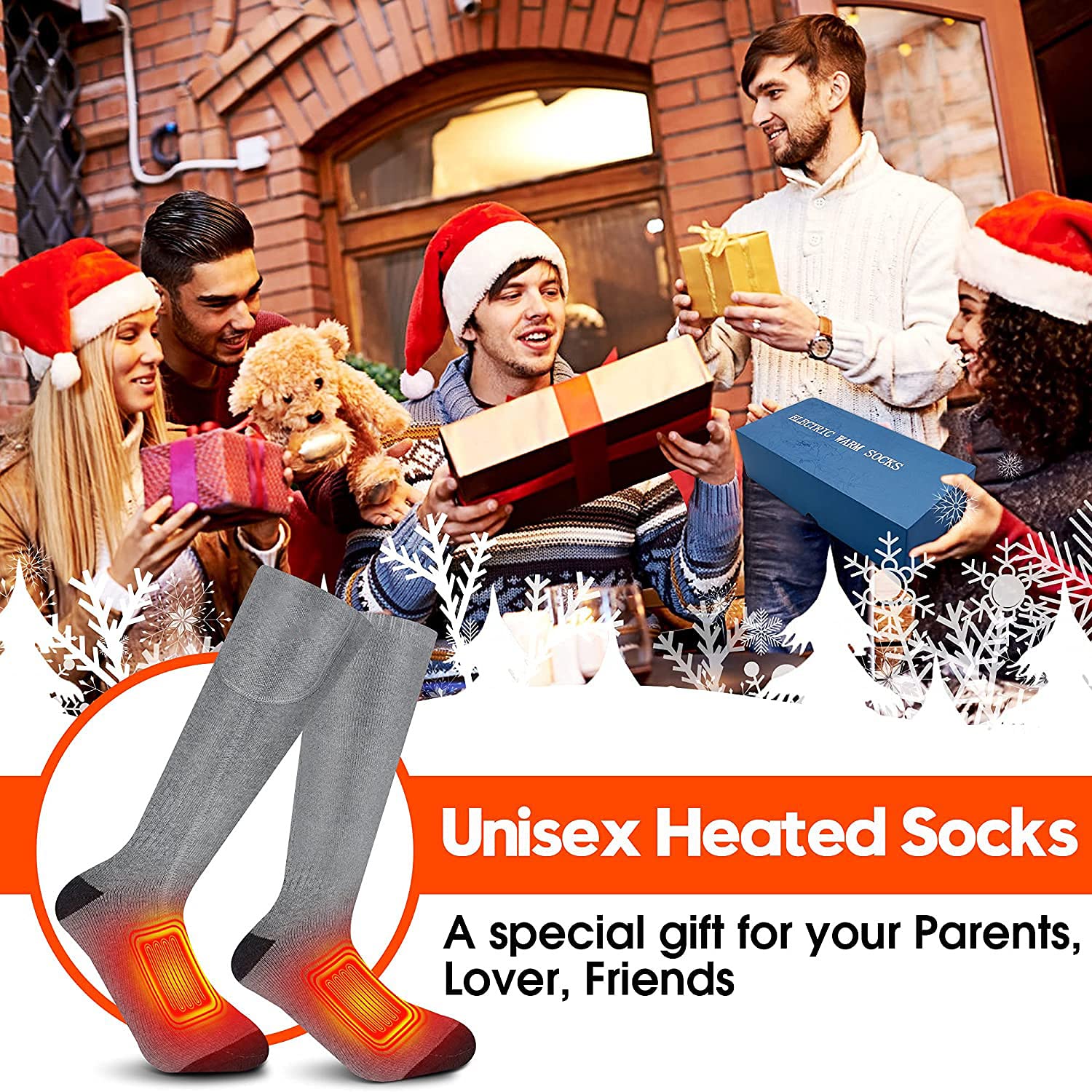 Chaussettes chauffantes pour Hommes et Femmes, 3 réglages de Chauffage Chaussettes chauffantes Thermiques améliorées avec Batterie 4000 mAh Chauffant la Semelle, Le Cou-de-Pied et Le Talon