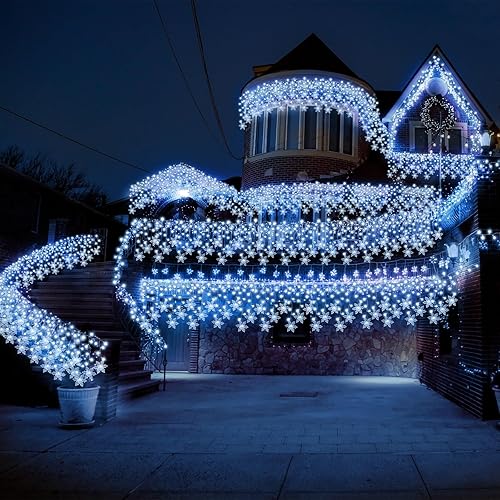 Miniatura 5 de Gazebo - Luces solares de carámbano para decoración al aire libre, luz blanca fría, luz de copo de nieve, luz impermeable para patio, 49.21 pies,