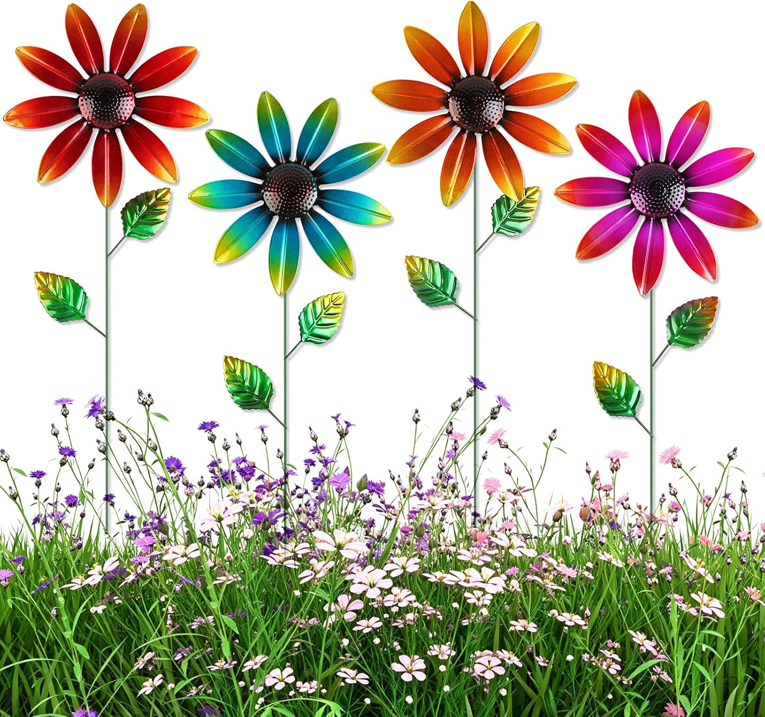 DETENE Metal Sunflower Wall Decor with Butterfly 3D Colorful Outdoor Wall Art Fence Decorations for Patio Metal Flowers Wall Hanging Ornament for Garden Porch Living Room Balcony Farmhouse (yellow-night light)