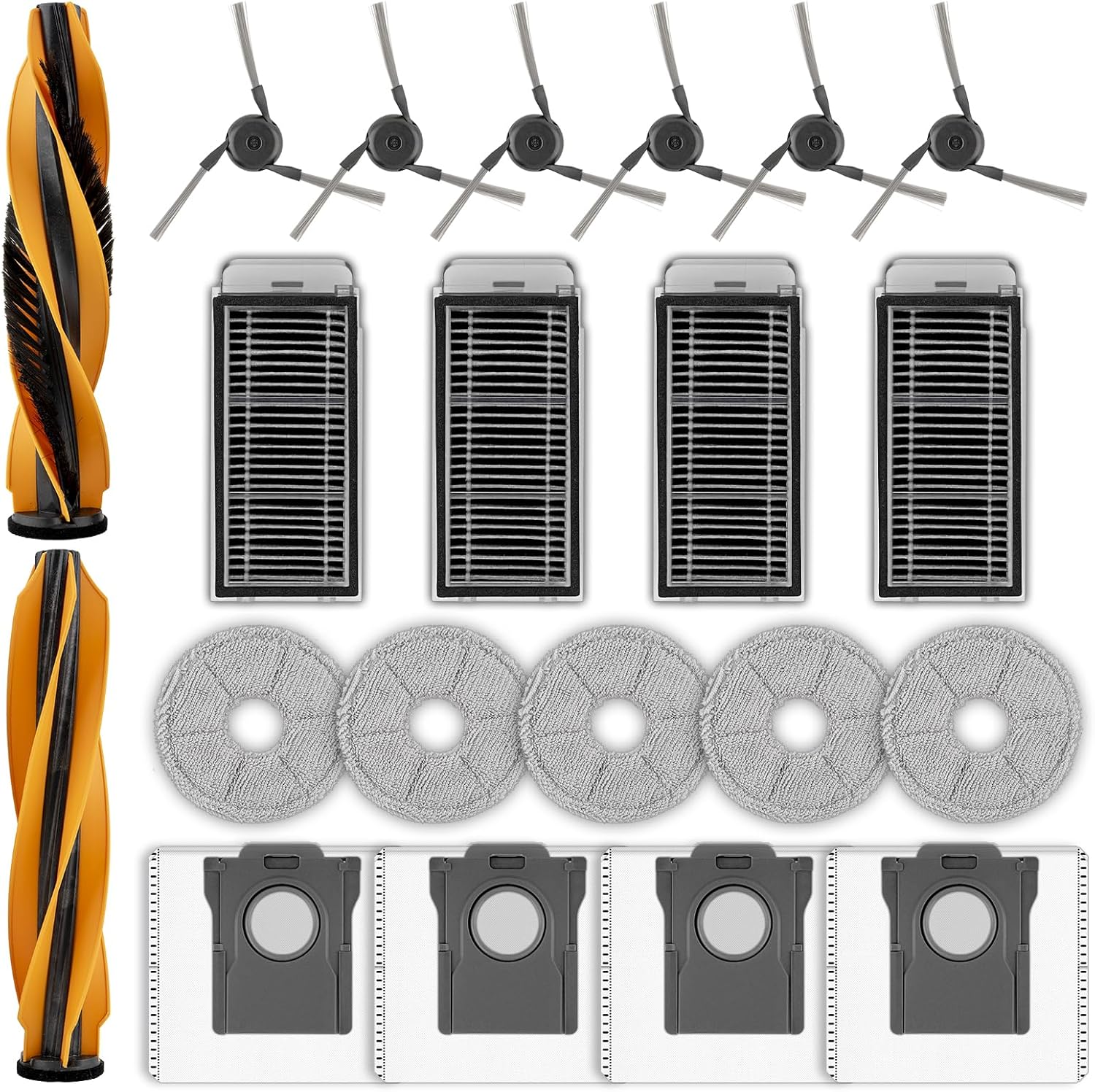 (21 Pack) V50 Ultra Complete Replacement Parts Compatible with Mova V50 Ultra Complete Robot Vacuum Cleaner, 2 Roller Brushes, 5 Mop Pads, 4 HEPA Filters, 4 Dust Bags, 6 Side Brushes, Accessories Kit