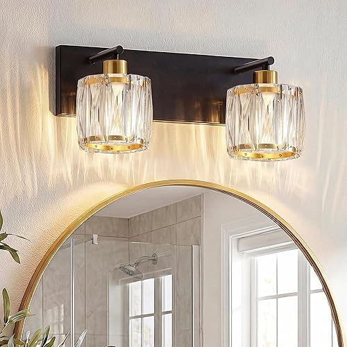 Miniatura 28 de VOLISUN Luces de tocador de cristal para baños, luz de tocador de baño de 2 luces, moderna luz de baño negra mate sobre espejo, accesorios de luces